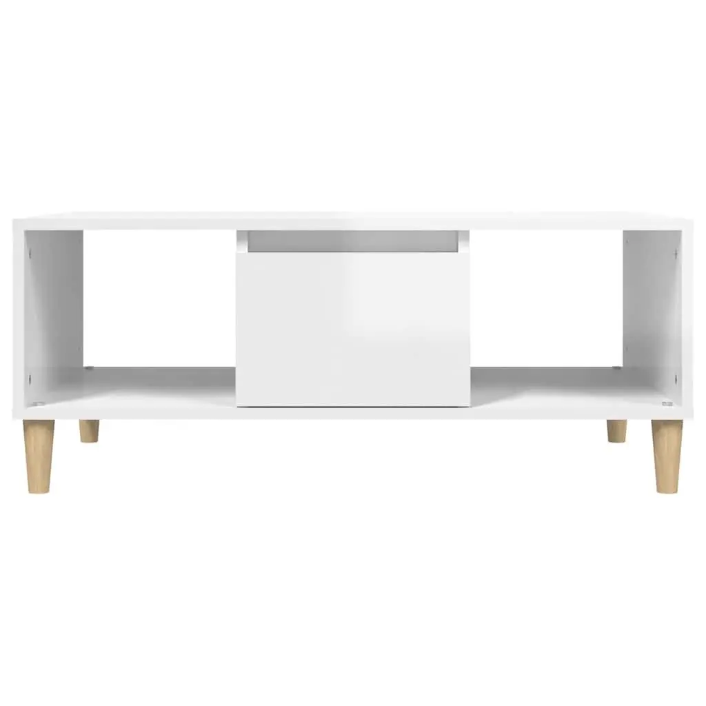 High Gloss White Coffee Table with Storage Compartment