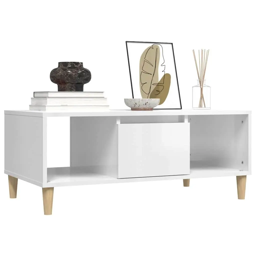 High Gloss White Coffee Table with Storage Compartment