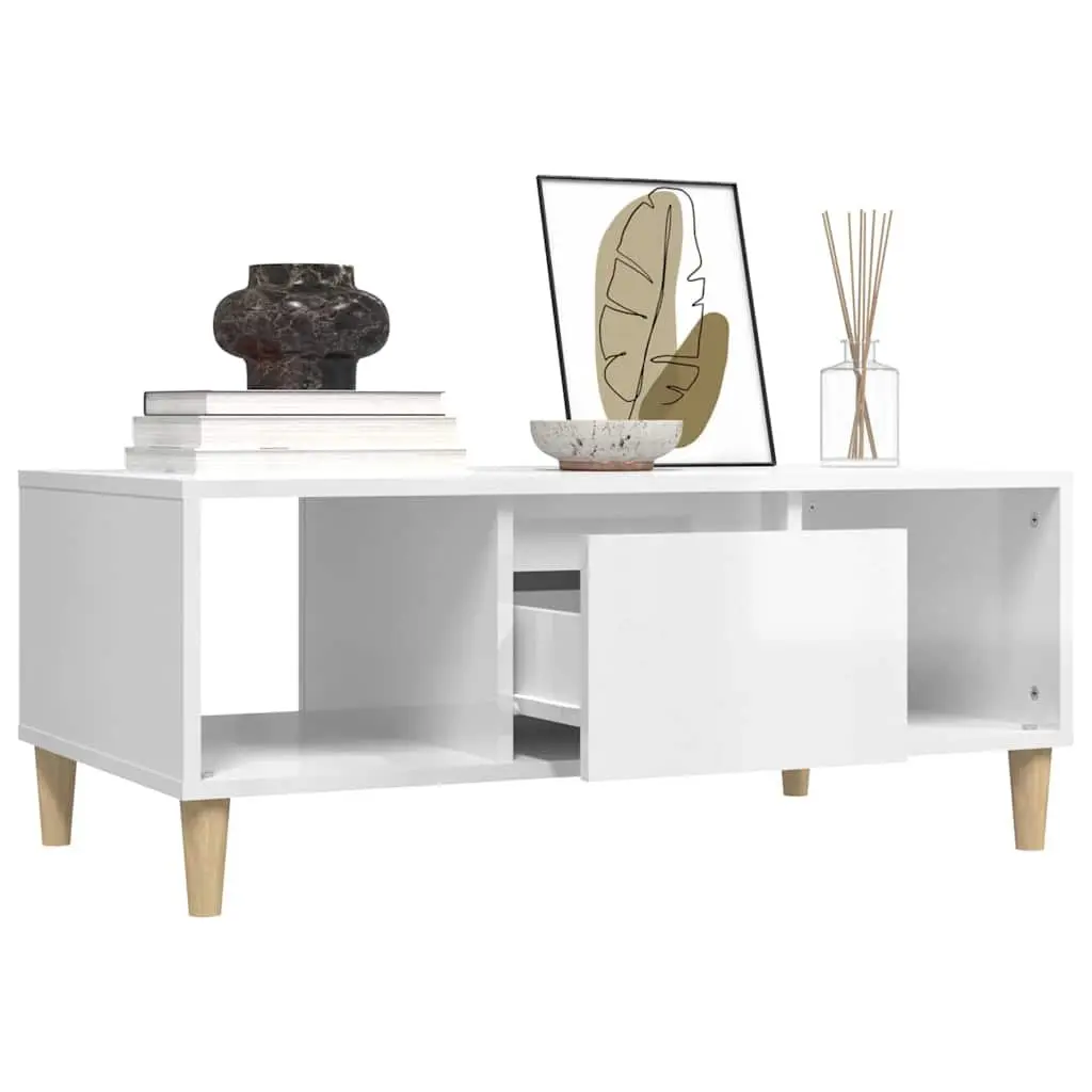 High Gloss White Coffee Table with Storage Compartment