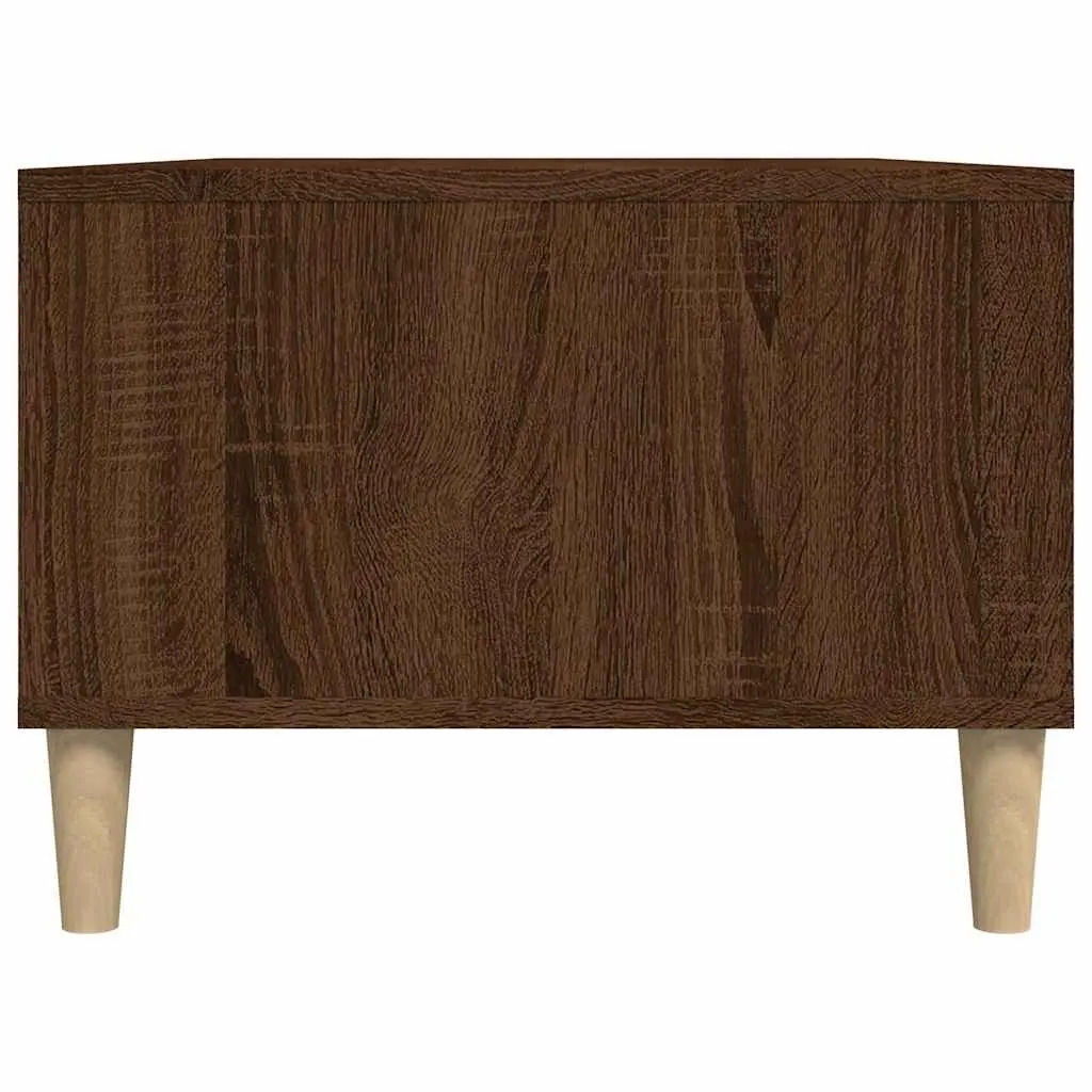 Brown Oak Coffee Table with Open Compartments and Drawer