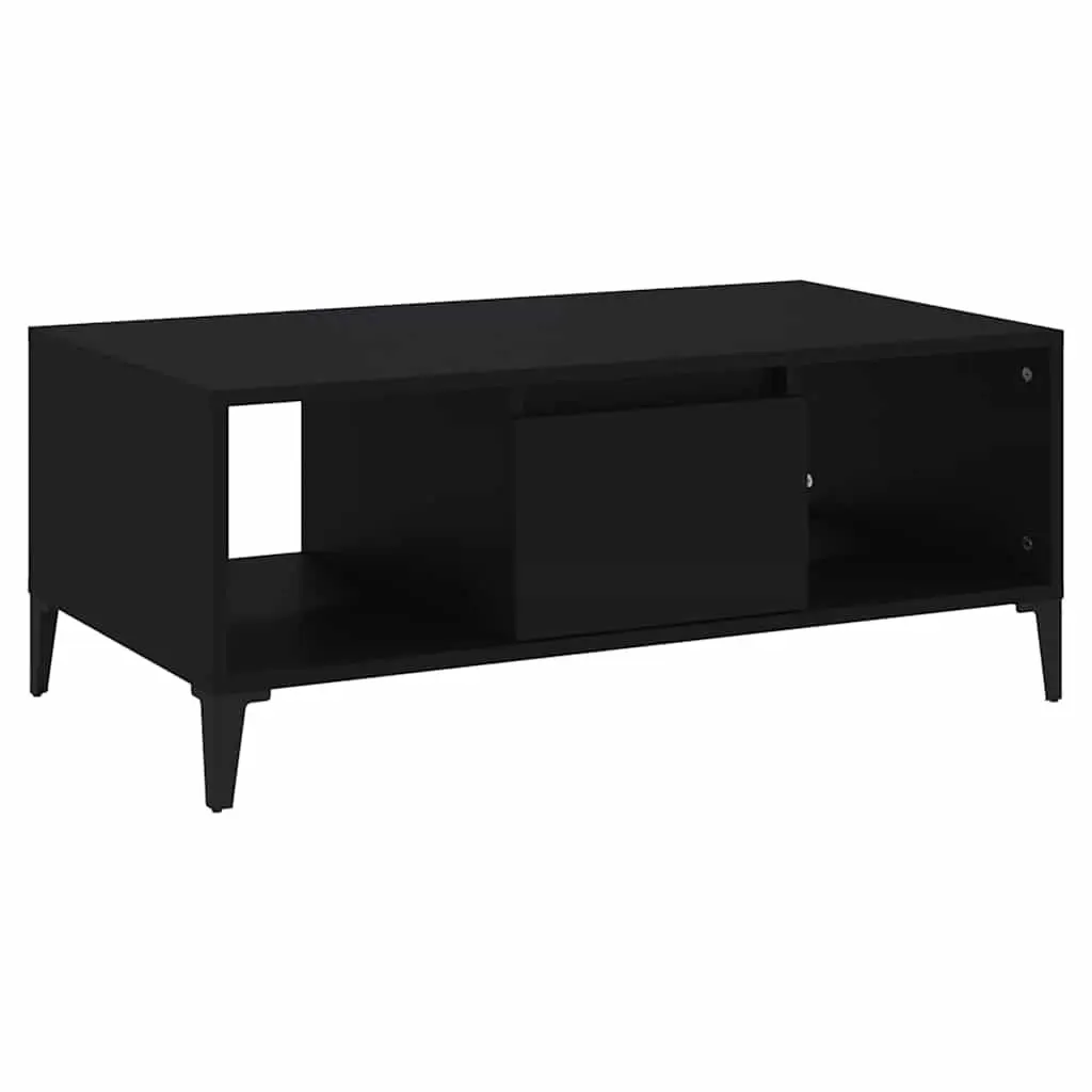 Coffee Table Black Storage Drawer Open Compartments Accent Side Table Modern