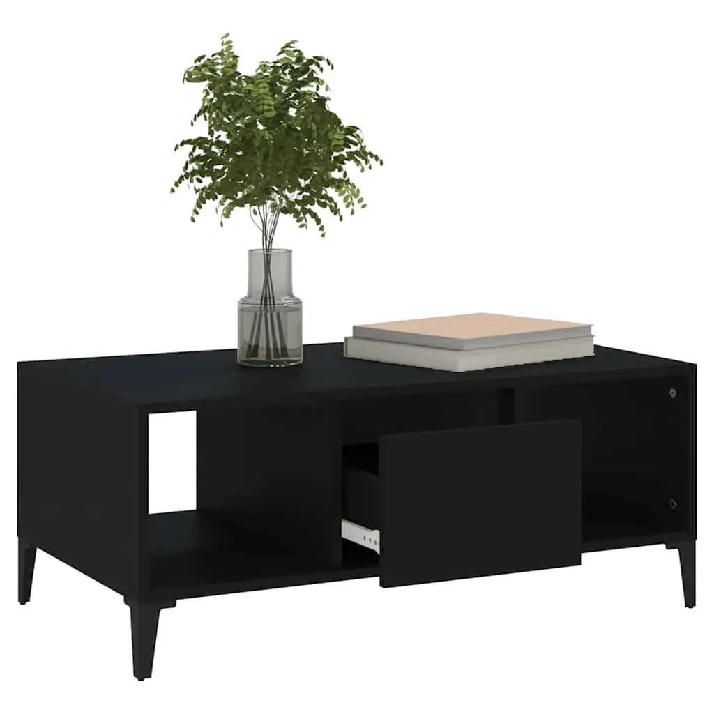 Coffee Table Black Storage Drawer Open Compartments Accent Side Table Modern