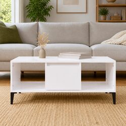 High Gloss White Coffee Table with Storage Drawer and Compartments