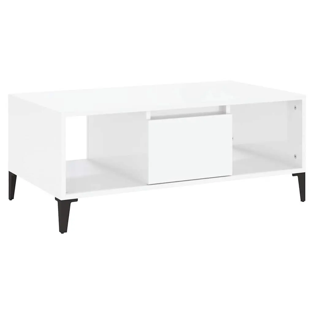 High Gloss White Coffee Table with Storage Drawer and Compartments