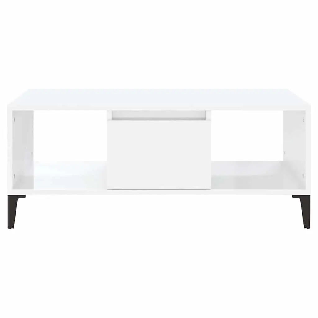 High Gloss White Coffee Table with Storage Drawer and Compartments
