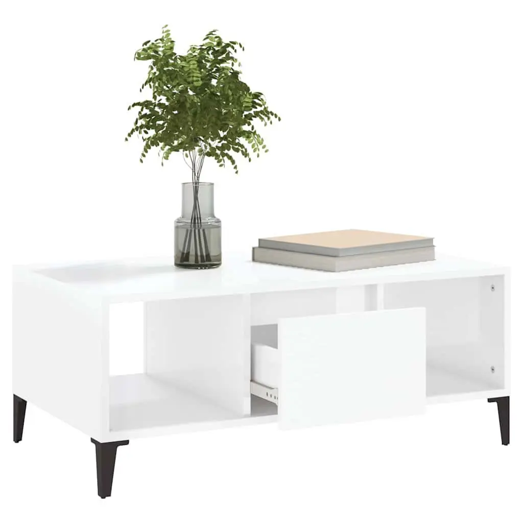 High Gloss White Coffee Table with Storage Drawer and Compartments