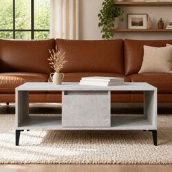Stylish Grey Coffee Table with Drawer and Compartments