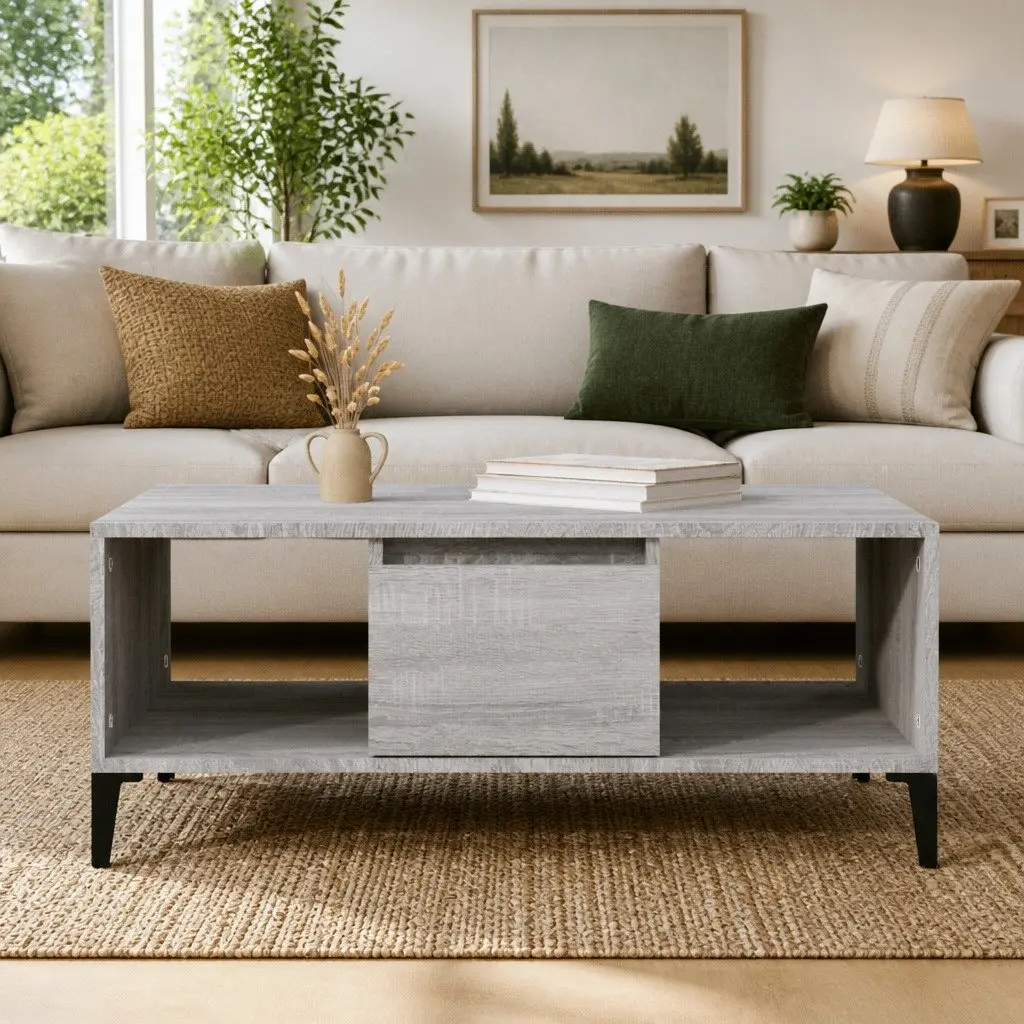 Coffee Table Engineered Wood 90 x 50 x 36.5 cm Grey