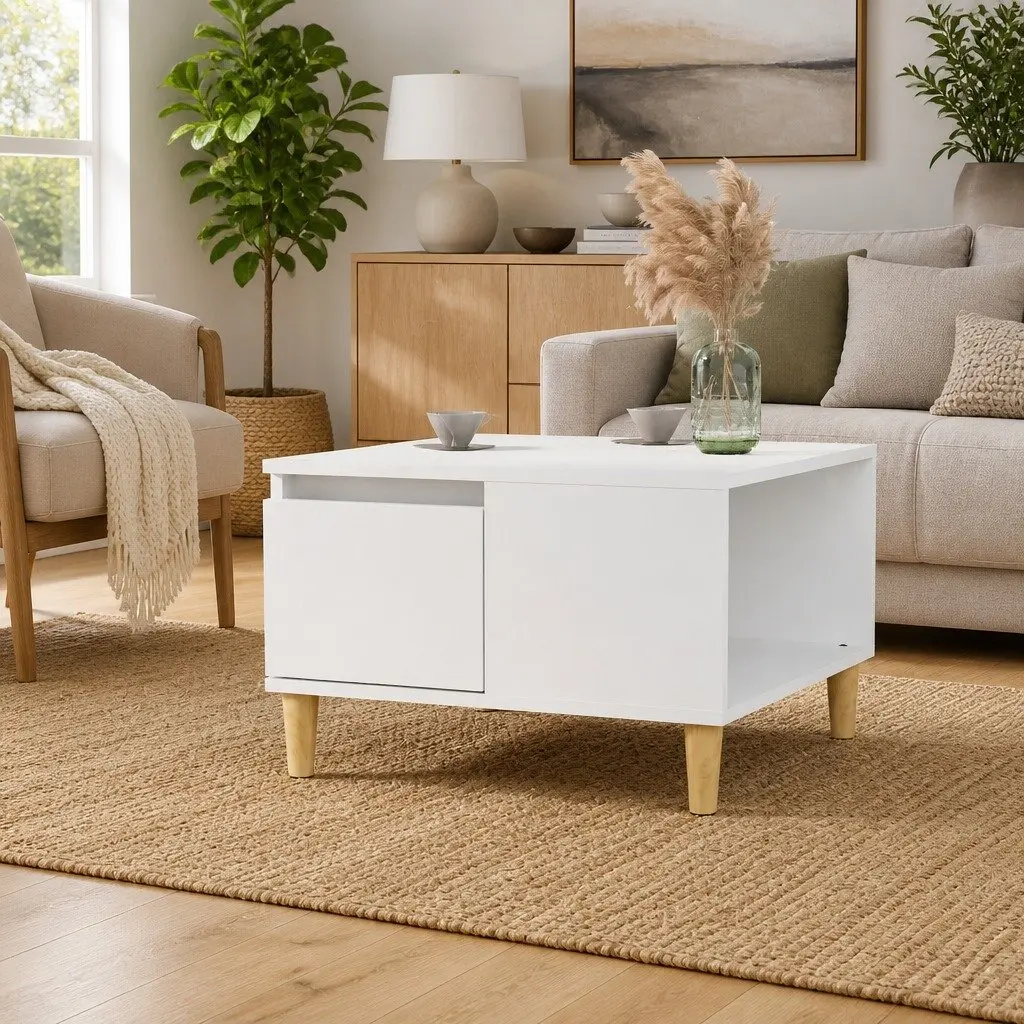 White Coffee Table with Drawer and Storage Space