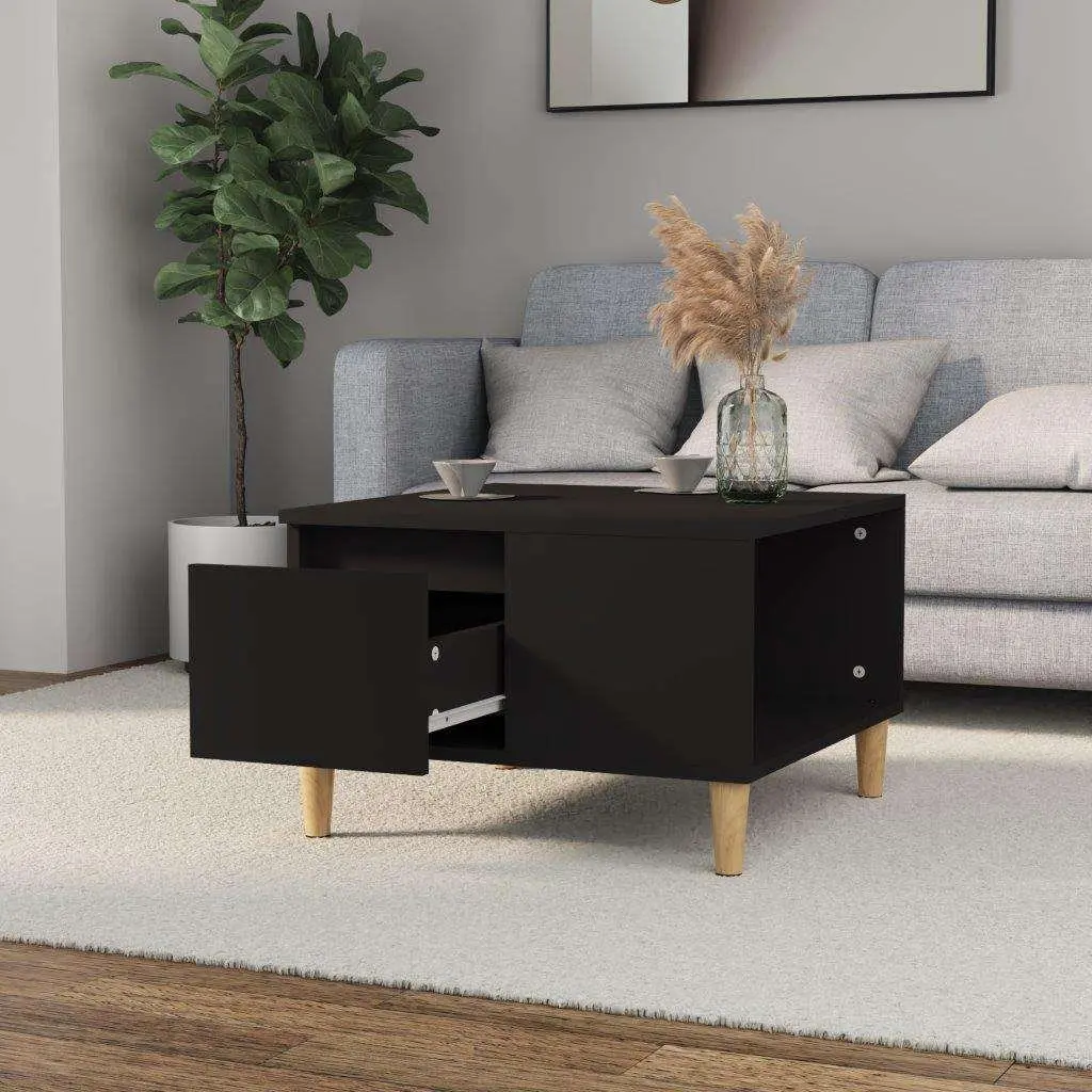 Black Coffee Table with Open Compartment and Drawer
