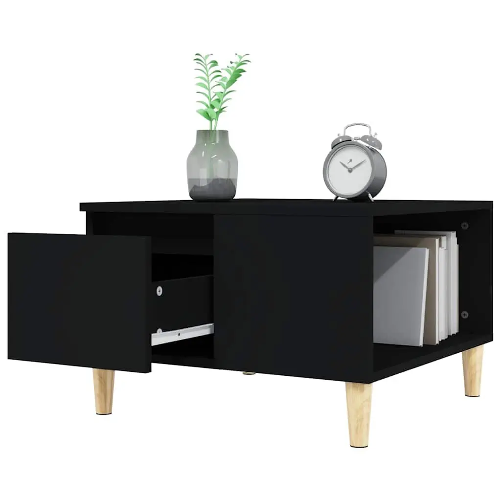 Black Coffee Table with Open Compartment and Drawer