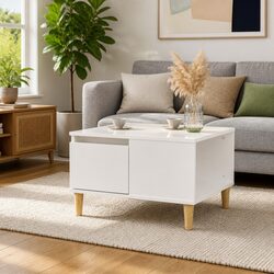 Coffee Table High Gloss White Modern Living Room Accent Table with Storage