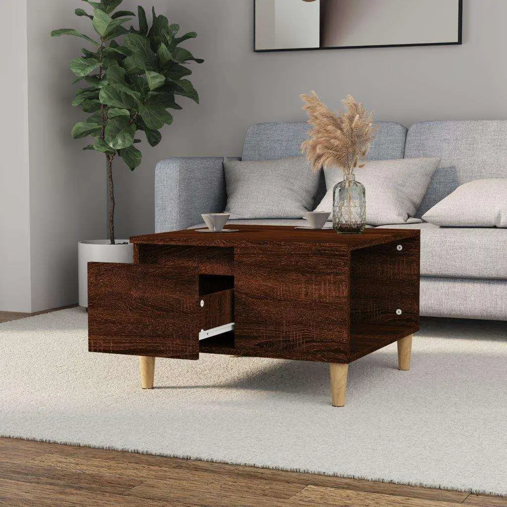 Brown Oak Coffee Table with Storage Drawer