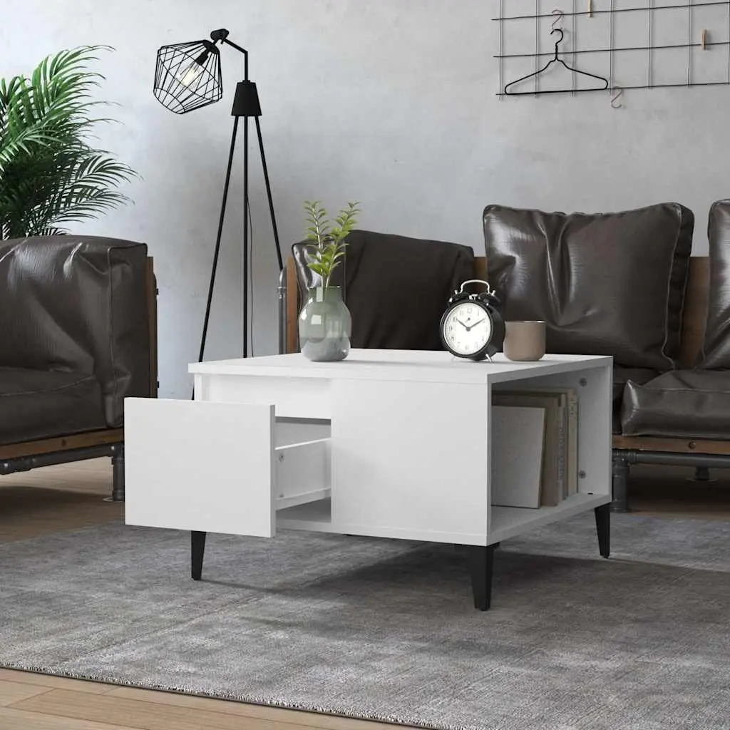 White Coffee Table with Storage Drawer 55x55 cm