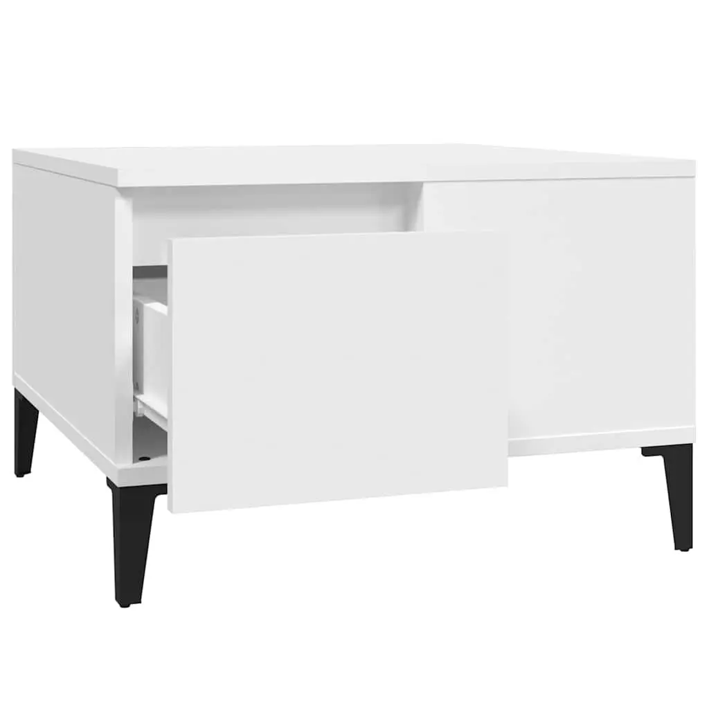 White Coffee Table with Storage Drawer 55x55 cm