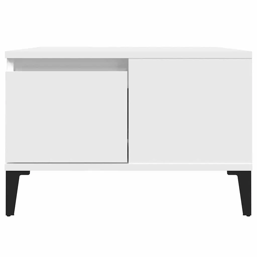 White Coffee Table with Storage Drawer 55x55 cm