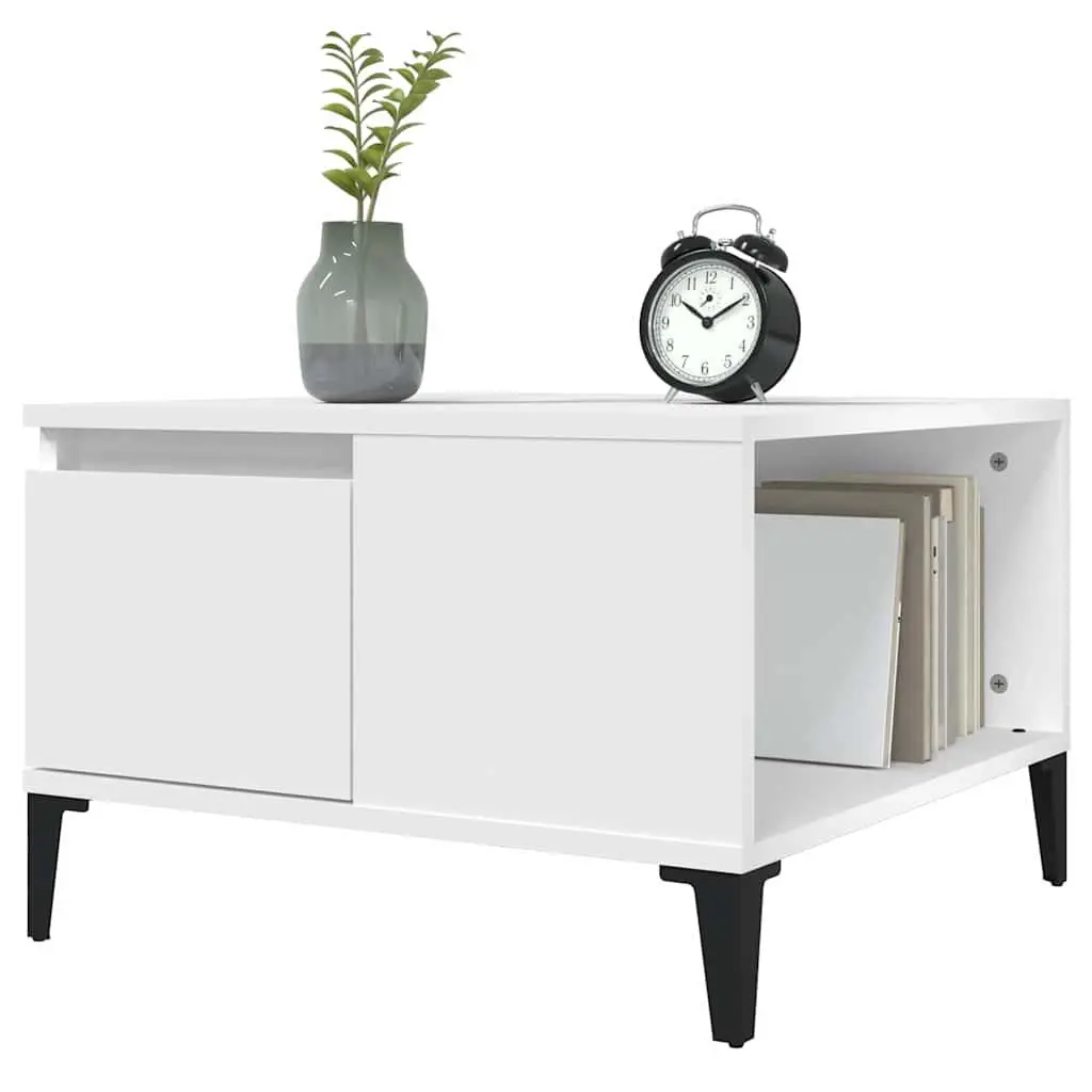 White Coffee Table with Storage Drawer 55x55 cm