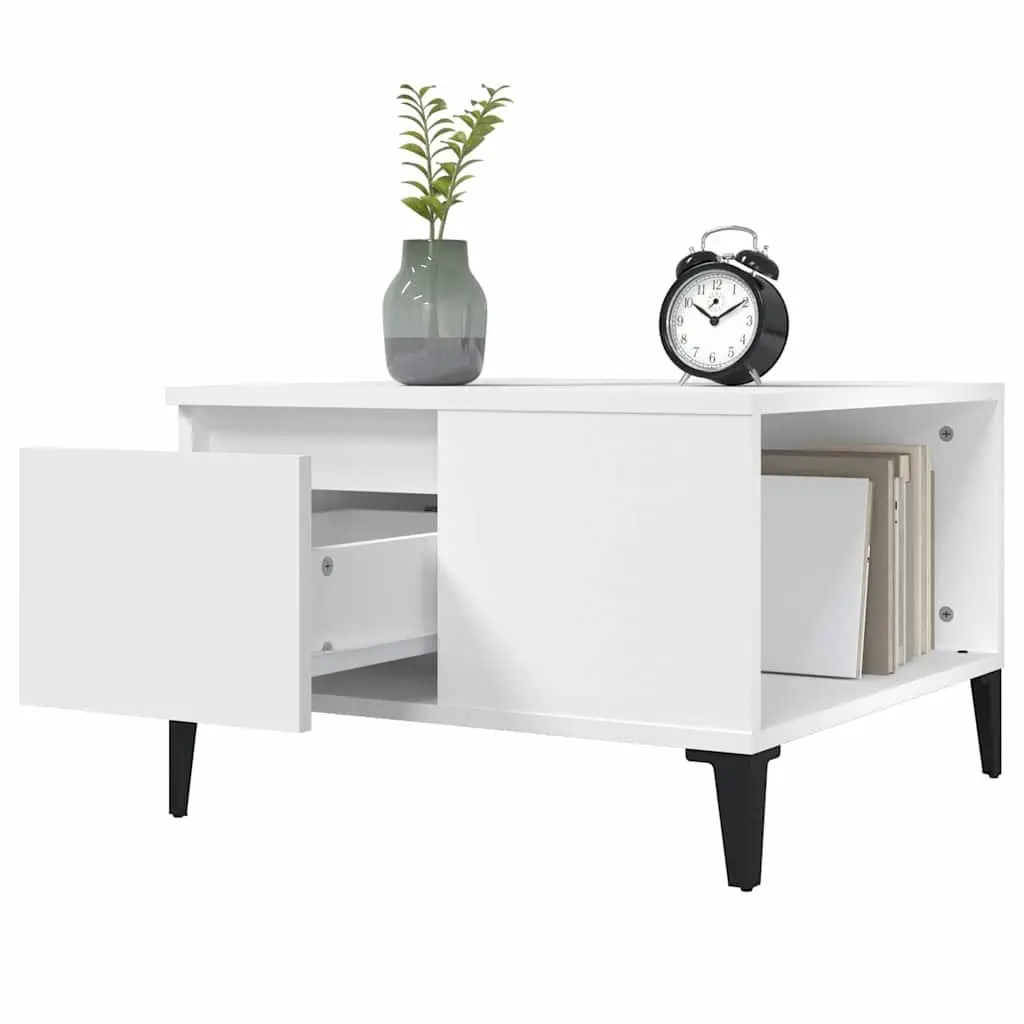 White Coffee Table with Storage Drawer 55x55 cm