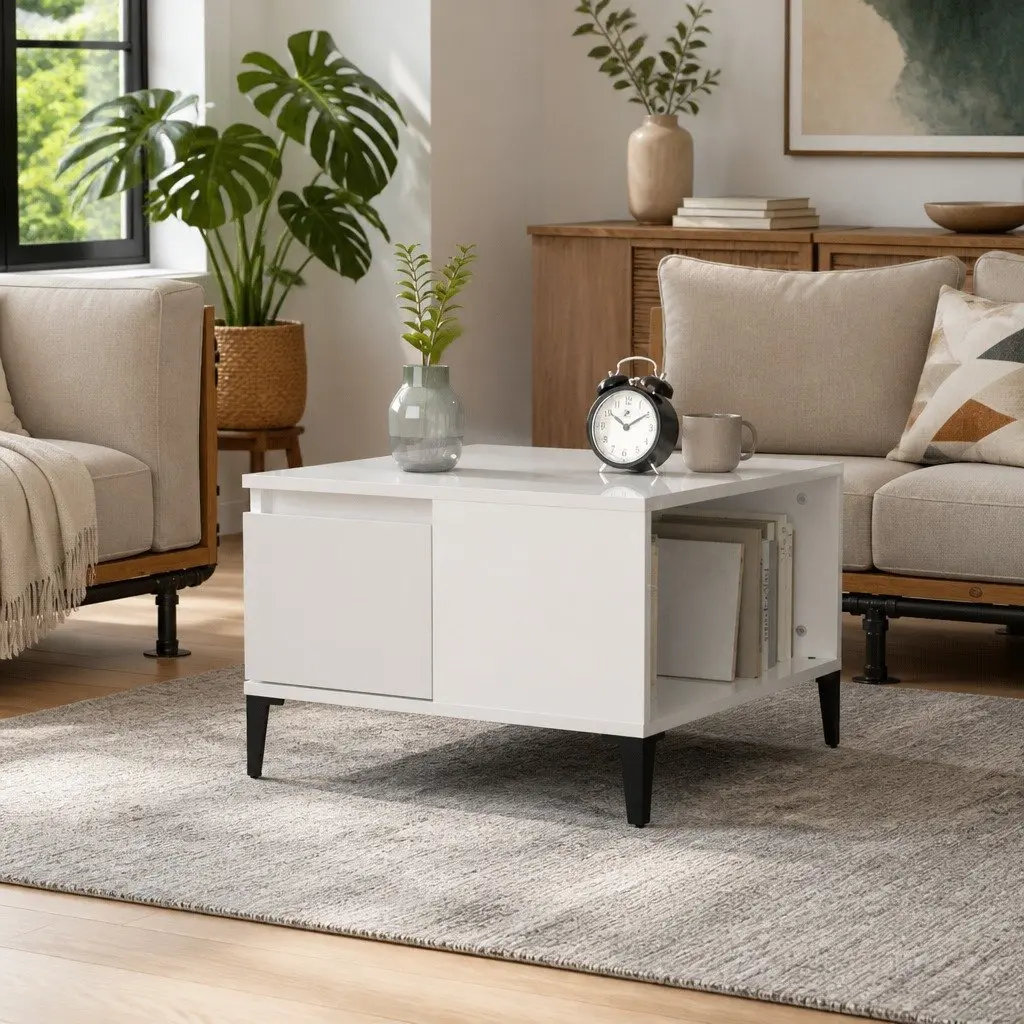 High Gloss White Coffee Table with Storage