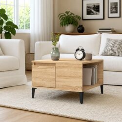 Brown Engineered Wood Coffee Table with Storage Drawer