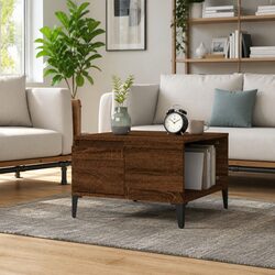 Brown Oak Coffee Table with Storage Drawer 55x55x36.5 cm