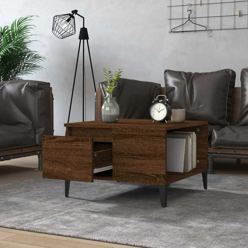 Coffee Table Engineered Wood Brown 55x55x36.5 cm with Storage Drawer Open Compartment
