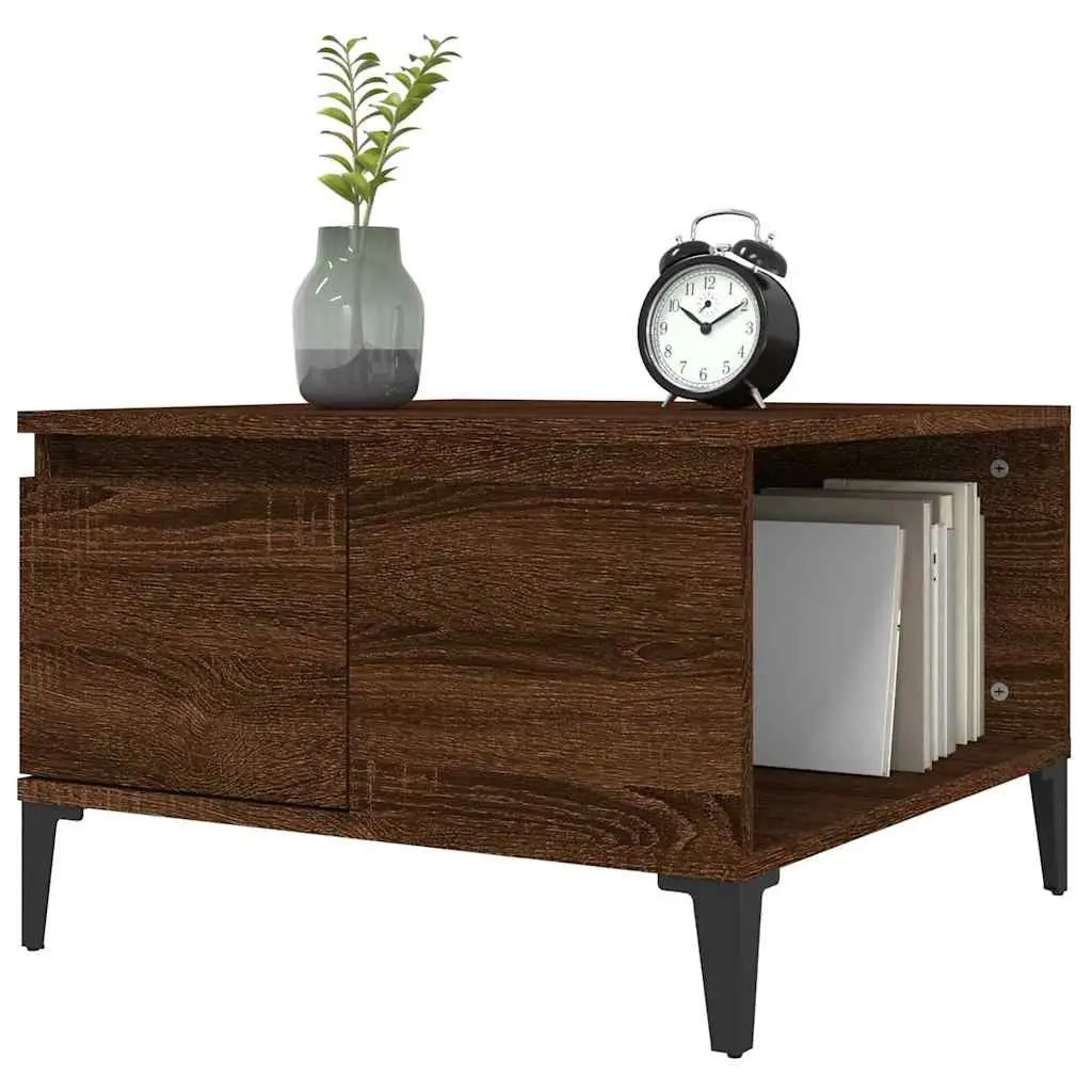 Coffee Table Engineered Wood Brown 55x55x36.5 cm with Storage Drawer Open Compartment