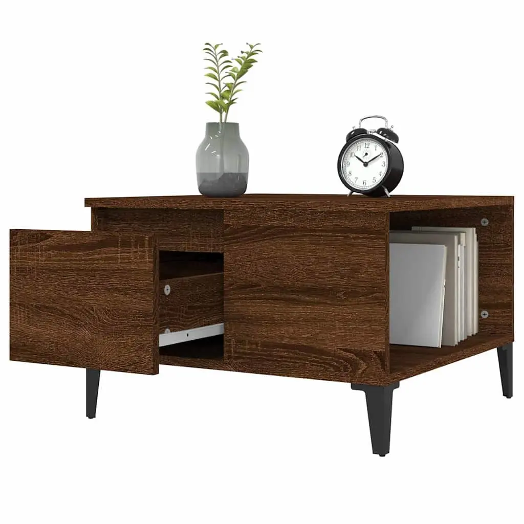Coffee Table Engineered Wood Brown 55x55x36.5 cm with Storage Drawer Open Compartment