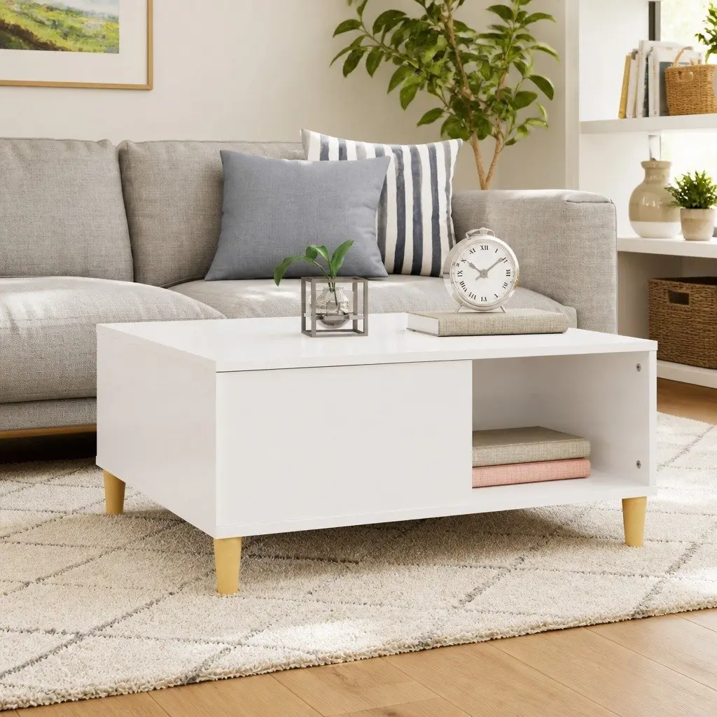 High Gloss White Coffee Table with Storage 80x80x36.5 cm