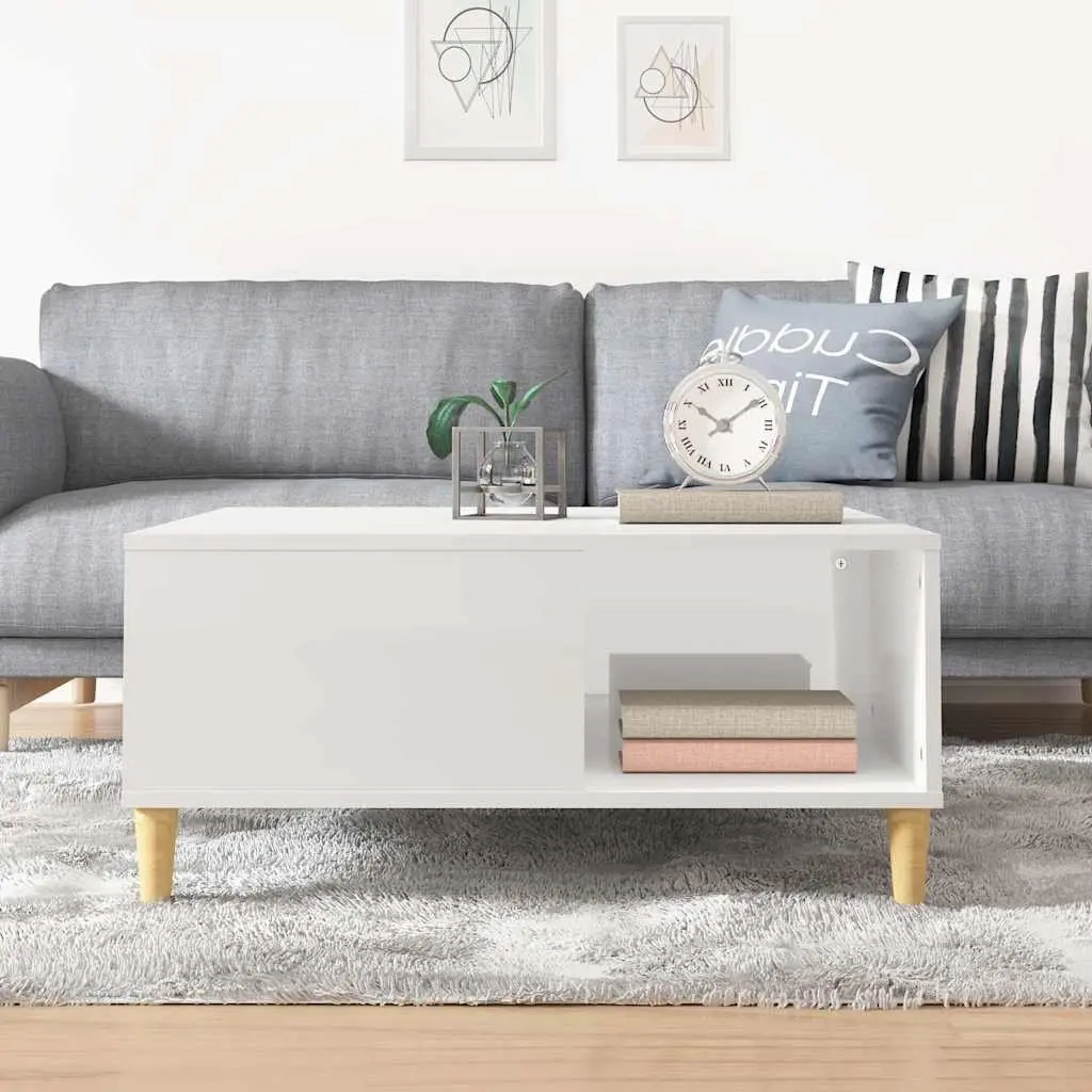 High Gloss White Coffee Table with Storage 80x80x36.5 cm