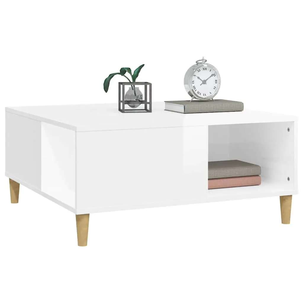 High Gloss White Coffee Table with Storage 80x80x36.5 cm