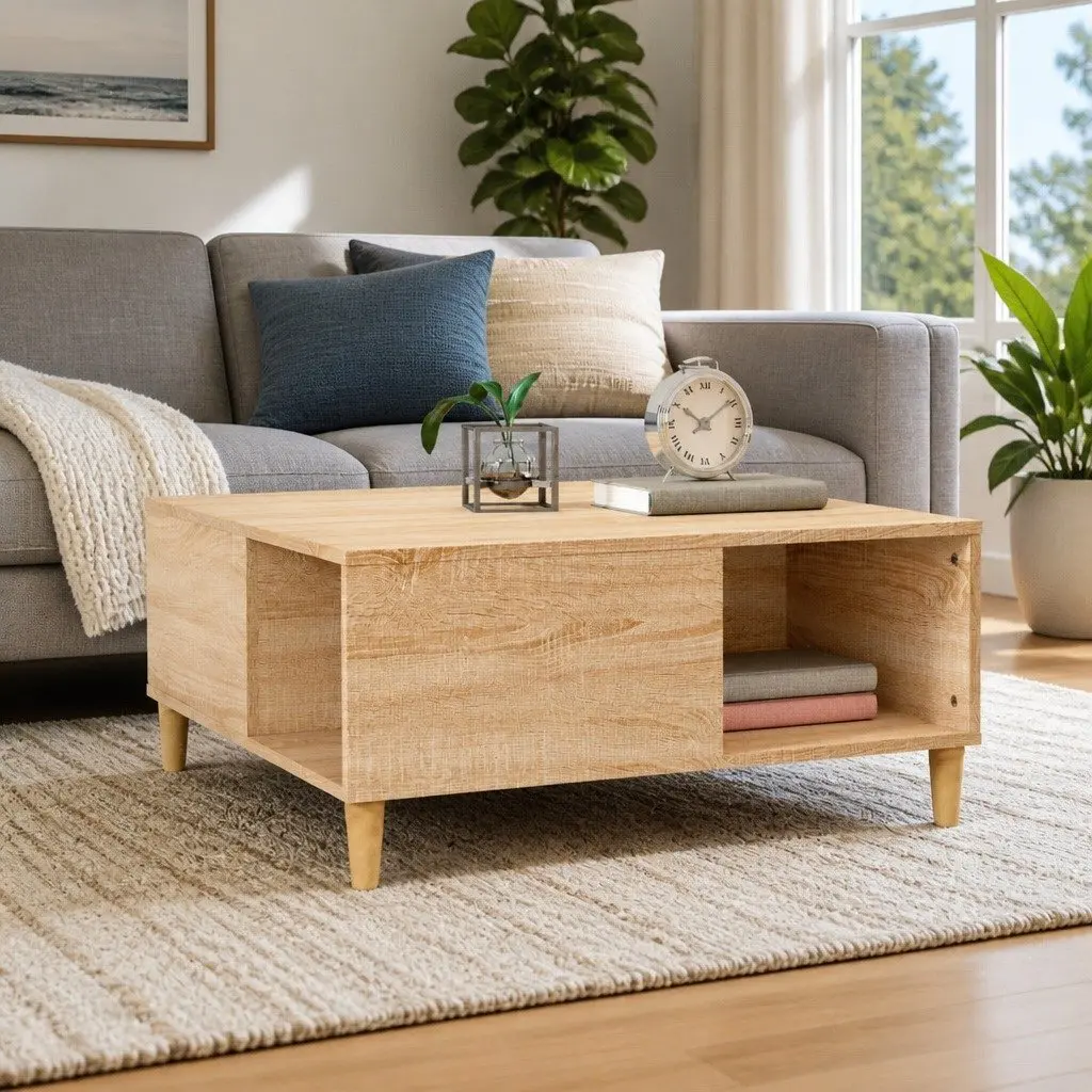 Brown Engineered Wood Coffee Table with Storage Compartment