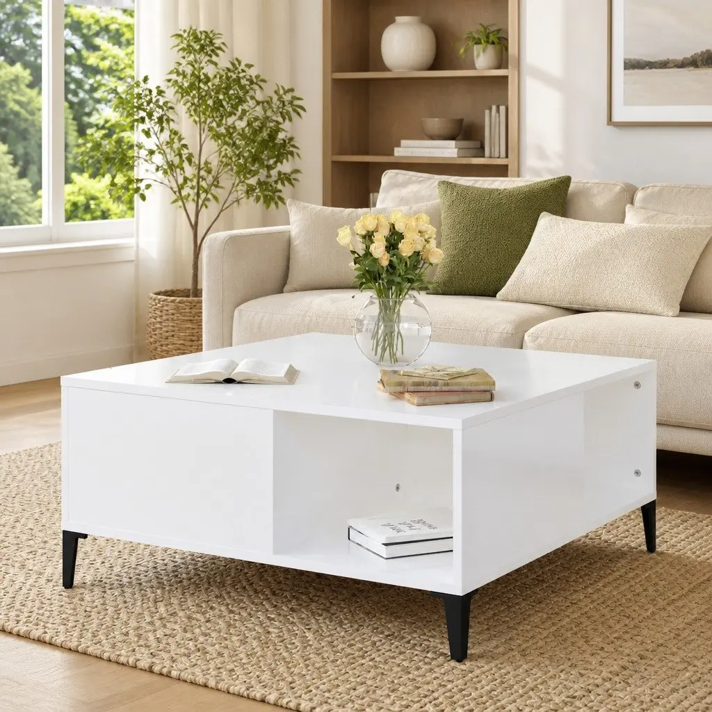 White High Gloss Coffee Table with Storage