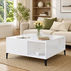 Stylish White High Gloss Coffee Table with Storage