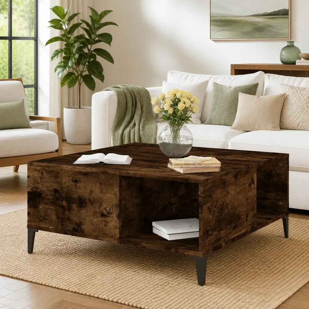 Brown Smoked Oak Look Coffee Table with Storage Compartments