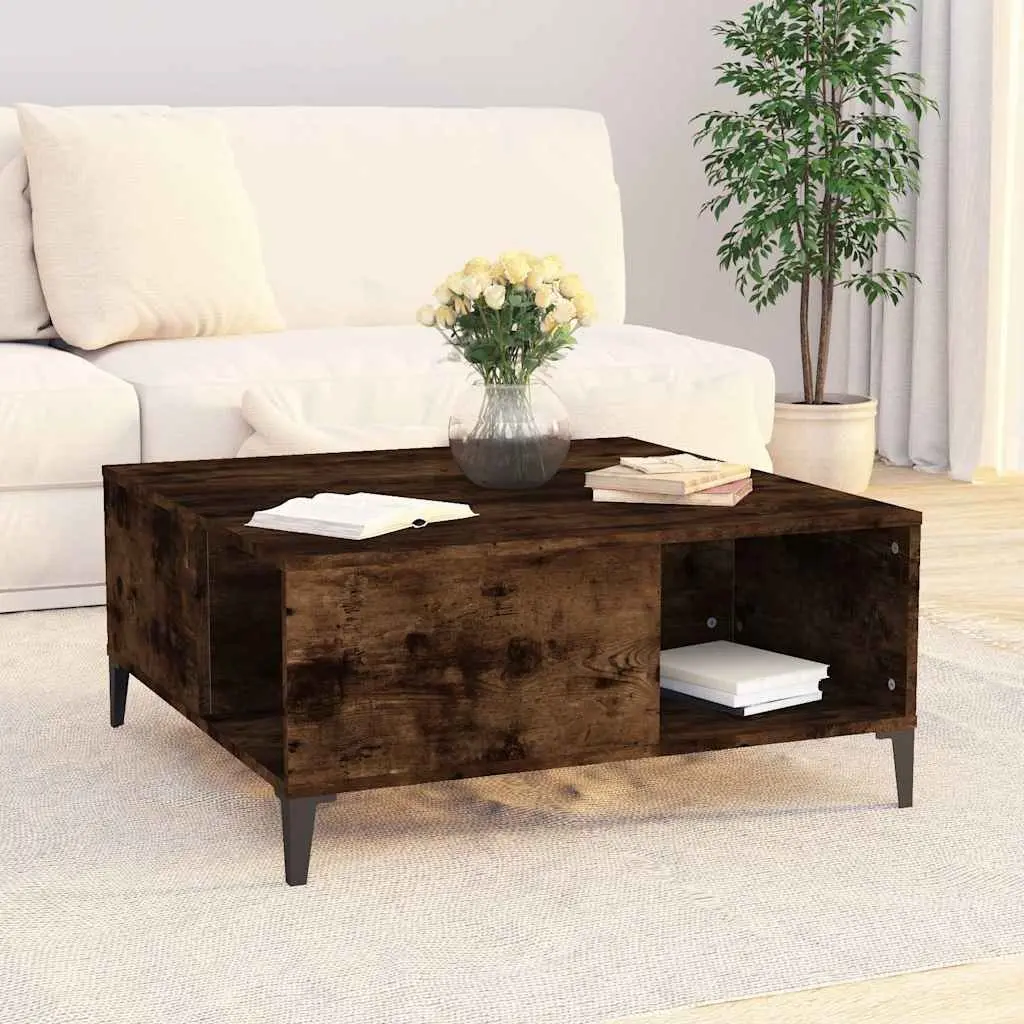 Brown Smoked Oak Look Coffee Table with Storage Compartments