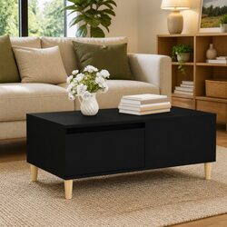Stylish Black Coffee Table with Drawer Storage 90x50x36.5 cm