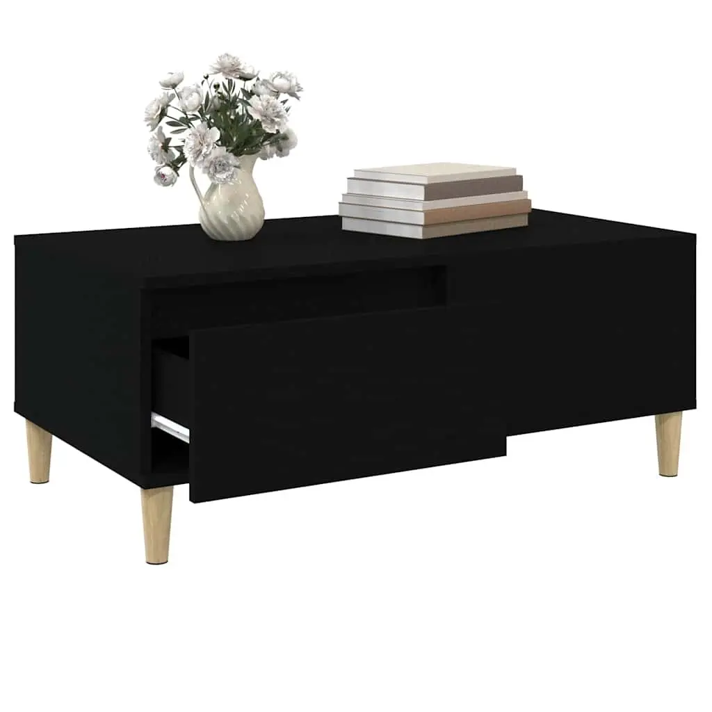 Coffee Table Engineered Wood Black 90x50x36.5 cm with Drawer Storage
