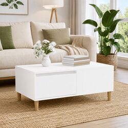 Coffee Table High Gloss White Modern Living Room Accent Table Storage Drawer