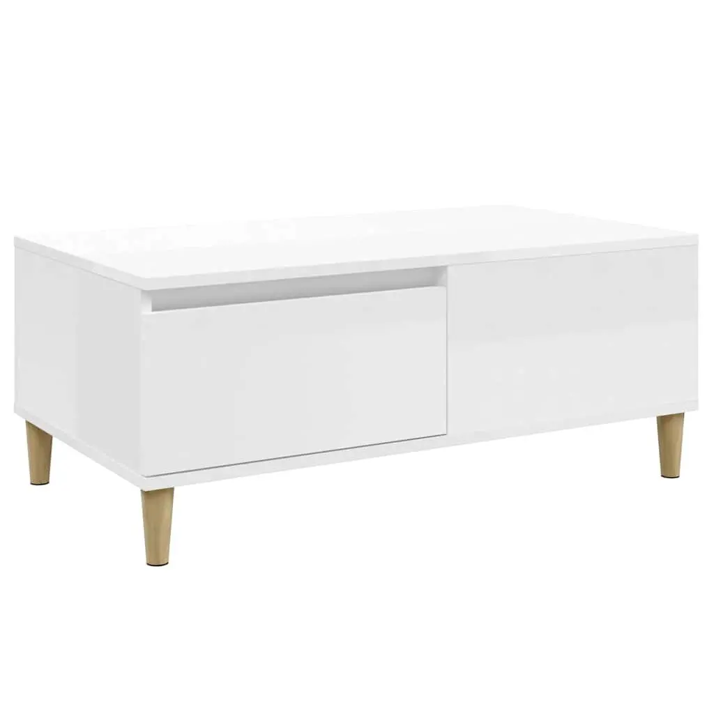 Coffee Table Engineered Wood 90L x 50W x 36.5H cm High Gloss White