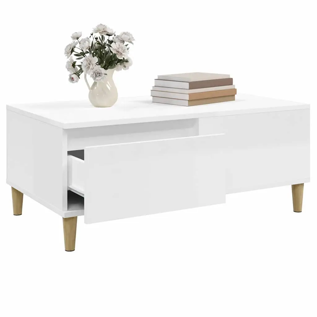 Coffee Table Engineered Wood 90L x 50W x 36.5H cm High Gloss White