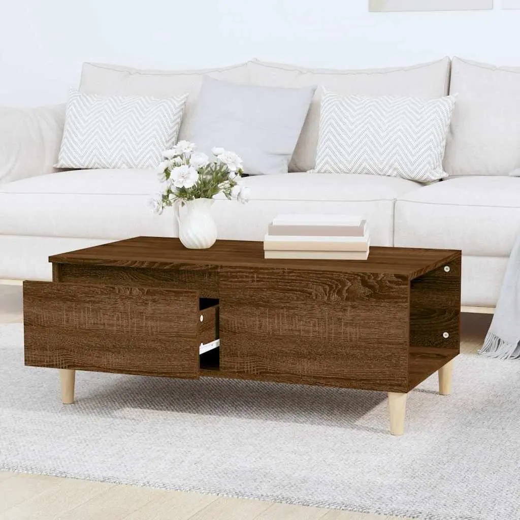Brown Oak Coffee Table with Storage Drawer