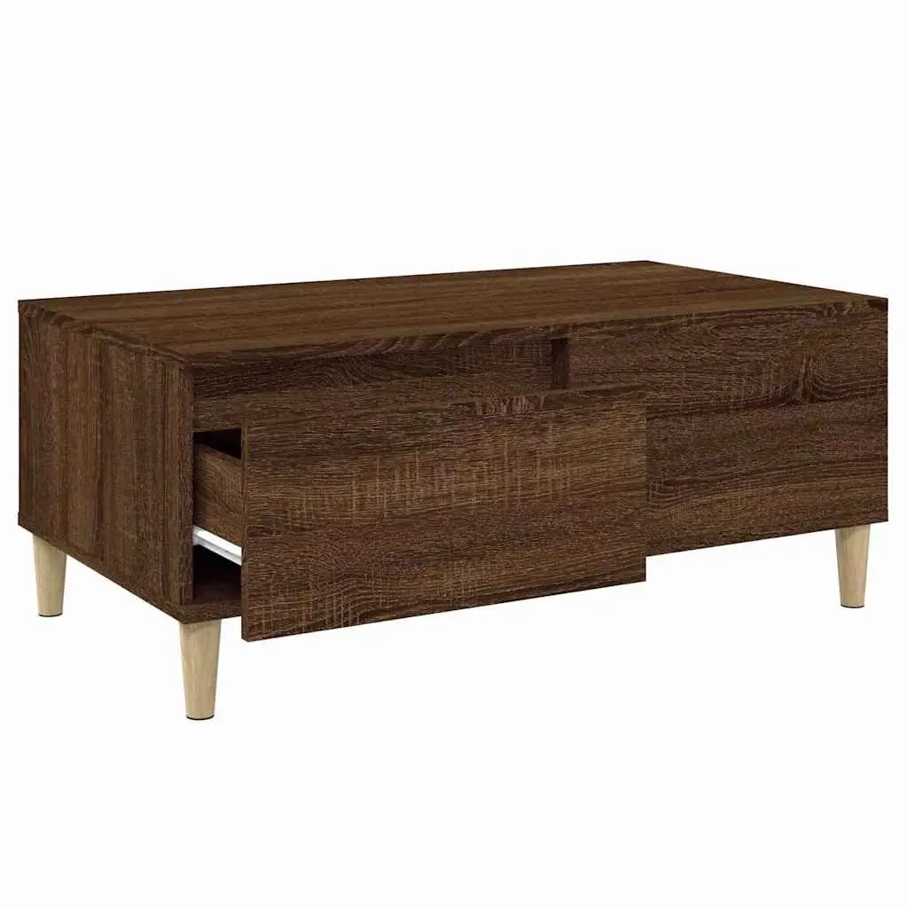Brown Oak Coffee Table with Storage Drawer