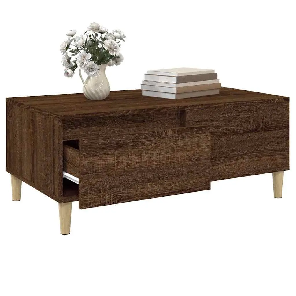 Brown Oak Coffee Table with Storage Drawer