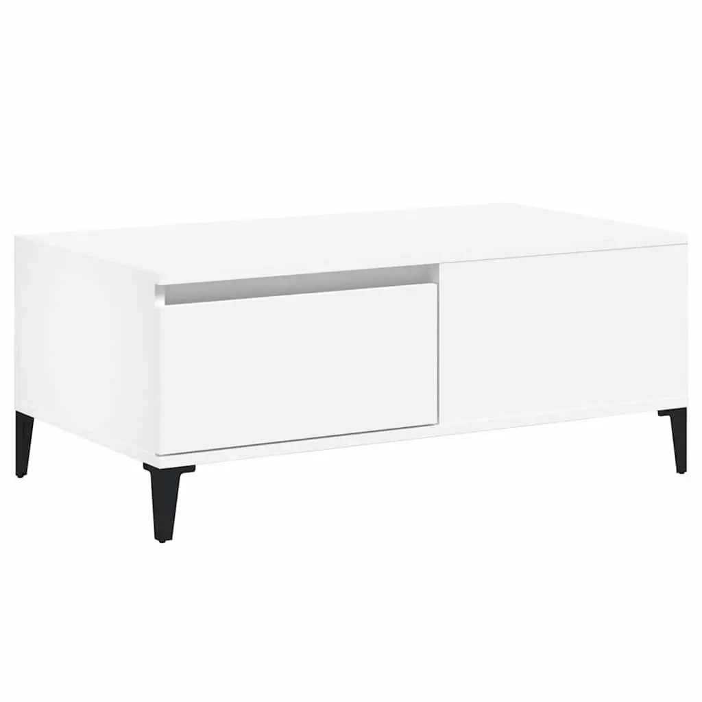 White Coffee Table with Storage Drawer 90x50cm