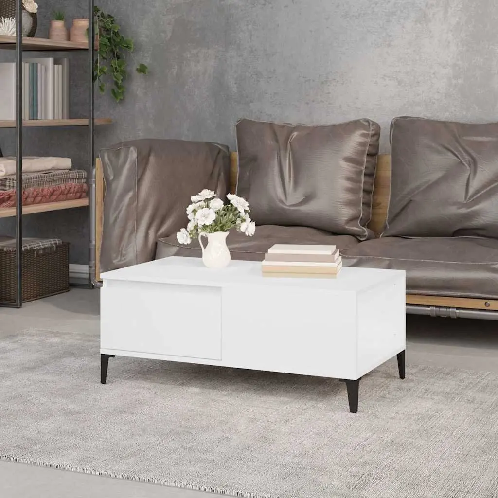 White Coffee Table with Storage Drawer 90x50cm