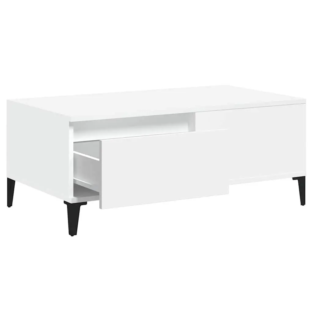 White Coffee Table with Storage Drawer 90x50cm