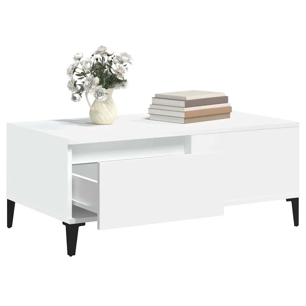 White Coffee Table with Storage Drawer 90x50cm