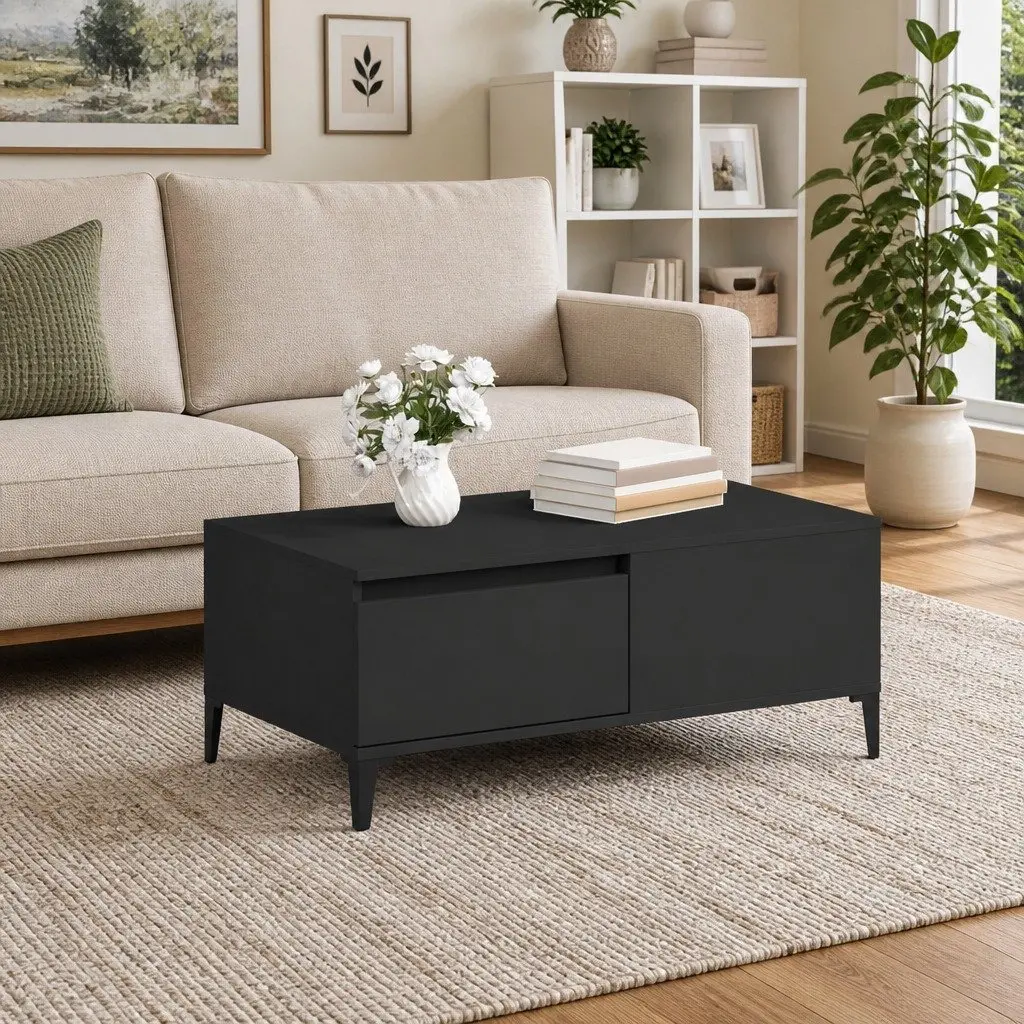 Black Coffee Table with Drawer Storage 90x50x36.5 cm