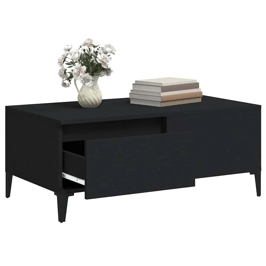 Black Coffee Table with Drawer Storage 90x50x36.5 cm